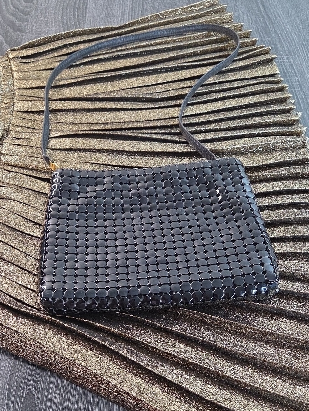Whiting&Davis Vintage Black Metal Shoulder Bag.1960-1980 Made USA.